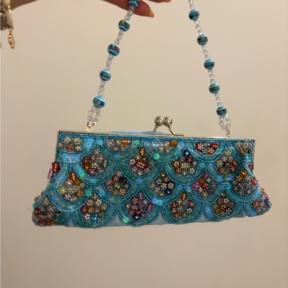 Elegant Beaded Blue Clutch - Picture 1 of 6